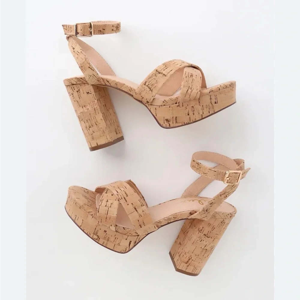 Lulu's Selah Cork Ankle Strap Heels NIB